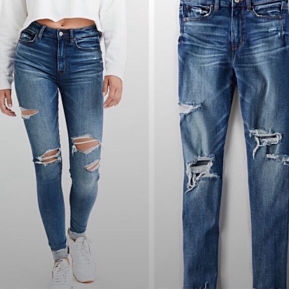 American Eagle Super Stretch X Distressed Low Rise Jegging 4 Short - Picture 1 of 12